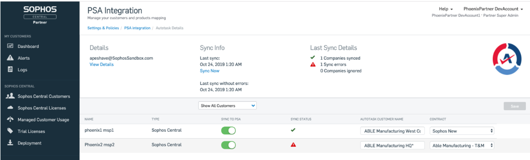 PSA Integration - Sync